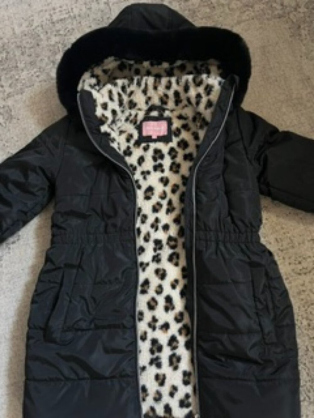 BCBG Girls Black Faux Fur-Trimmed Puffer Girls M